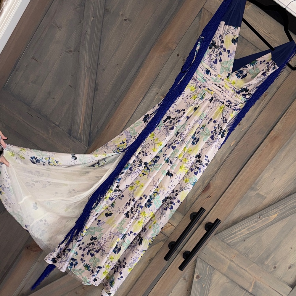 Floral Maxi Dress with Blue Accents